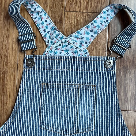 Mini Boden 9-10 Years Denim Dress Skirt Overalls Hearts Pockets Stripe  1029 - Picture 2 of 5